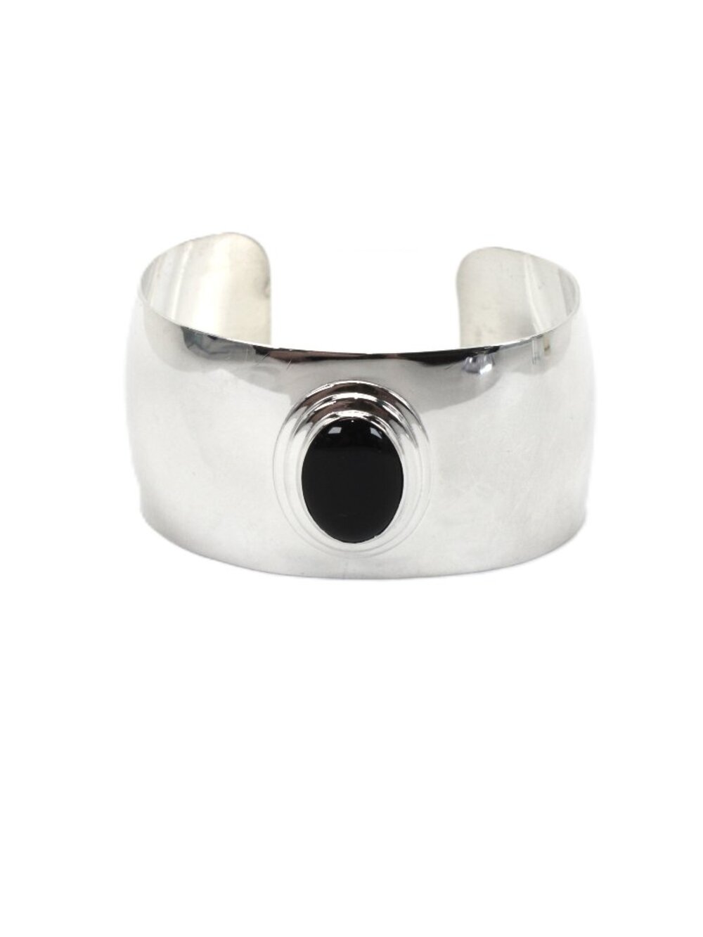 Sterling Silver Cuff Bracelet w Oval Onyx Stone Size 6.5